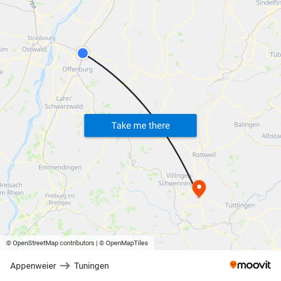 Appenweier to Tuningen map