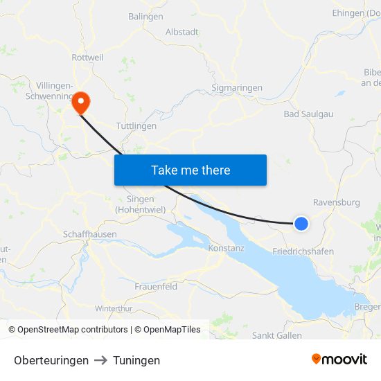 Oberteuringen to Tuningen map