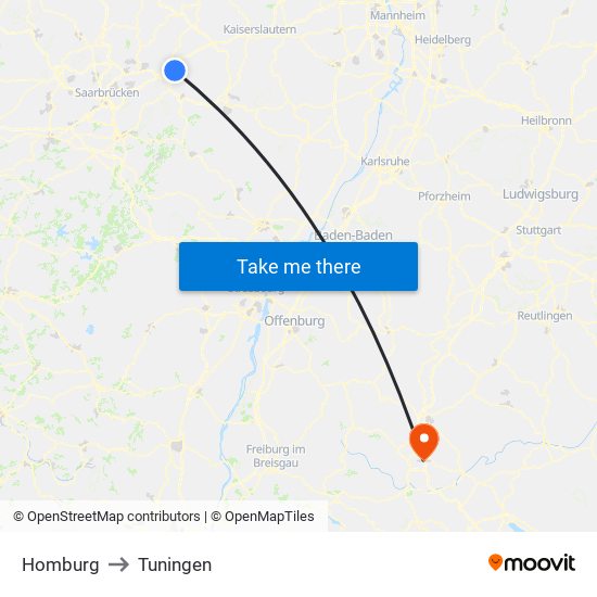 Homburg to Tuningen map