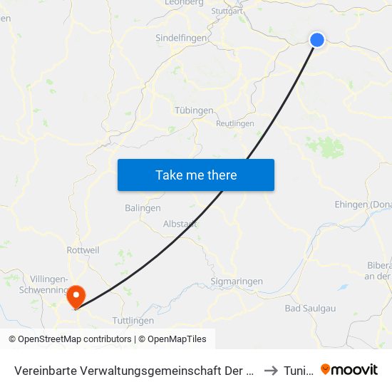 Vereinbarte Verwaltungsgemeinschaft Der Stadt Ebersbach An Der Fils to Tuningen map