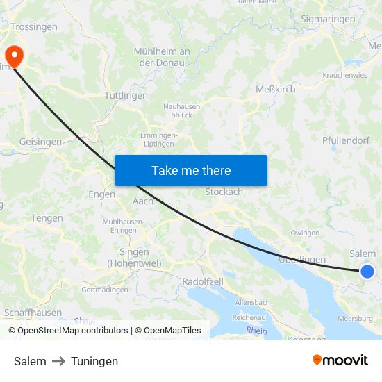 Salem to Tuningen map