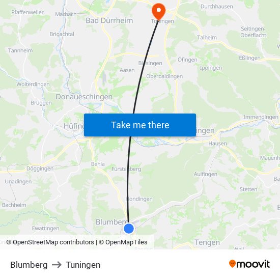 Blumberg to Tuningen map