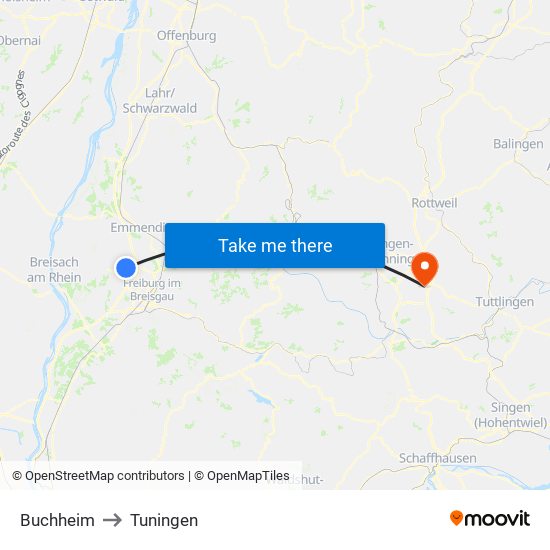 Buchheim to Tuningen map