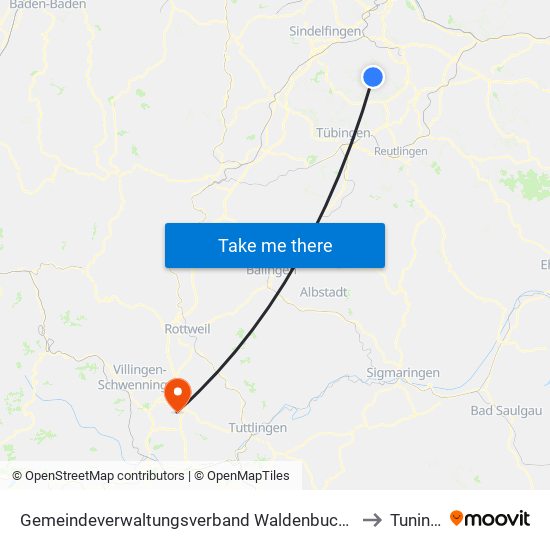 Gemeindeverwaltungsverband Waldenbuch/Steinenbronn to Tuningen map