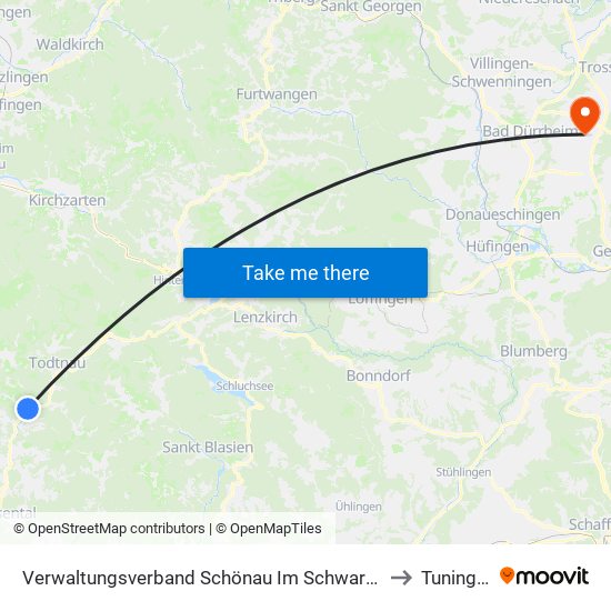 Verwaltungsverband Schönau Im Schwarzwald to Tuningen map