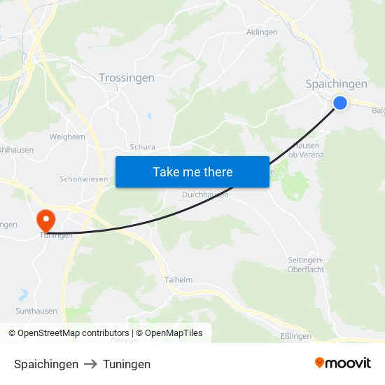 Spaichingen to Tuningen map