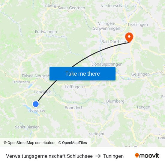 Verwaltungsgemeinschaft Schluchsee to Tuningen map