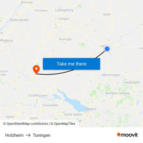 Holzheim to Tuningen map