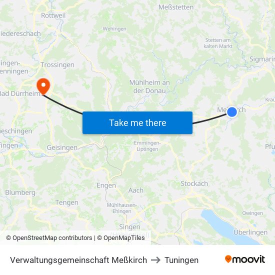 Verwaltungsgemeinschaft Meßkirch to Tuningen map