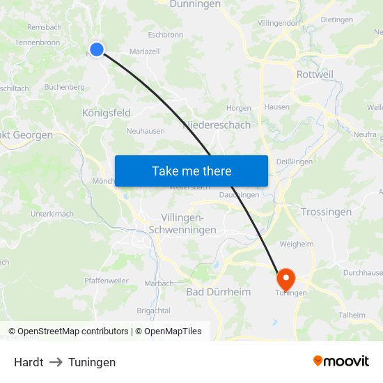 Hardt to Tuningen map