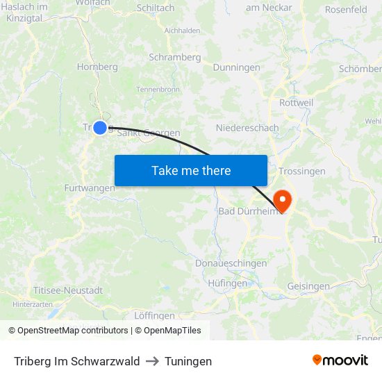Triberg Im Schwarzwald to Tuningen map