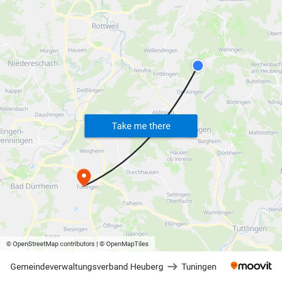 Gemeindeverwaltungsverband Heuberg to Tuningen map