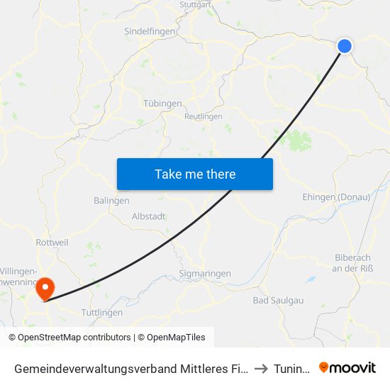 Gemeindeverwaltungsverband Mittleres Fils-Lautertal to Tuningen map