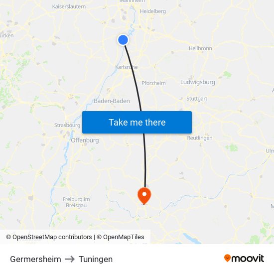 Germersheim to Tuningen map