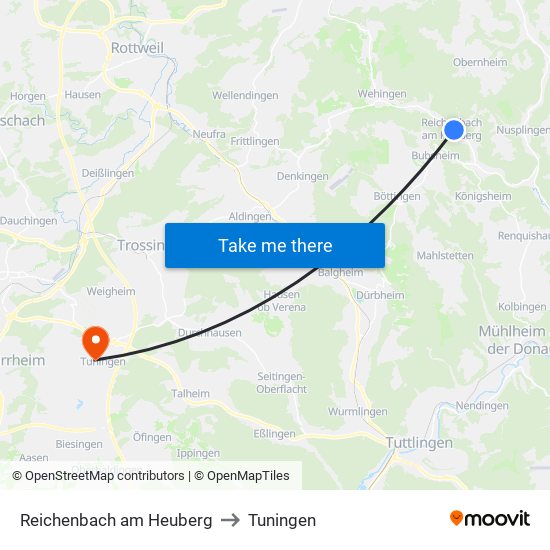 Reichenbach am Heuberg to Tuningen map