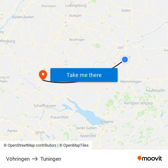 Vöhringen to Tuningen map