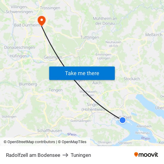 Radolfzell am Bodensee to Tuningen map