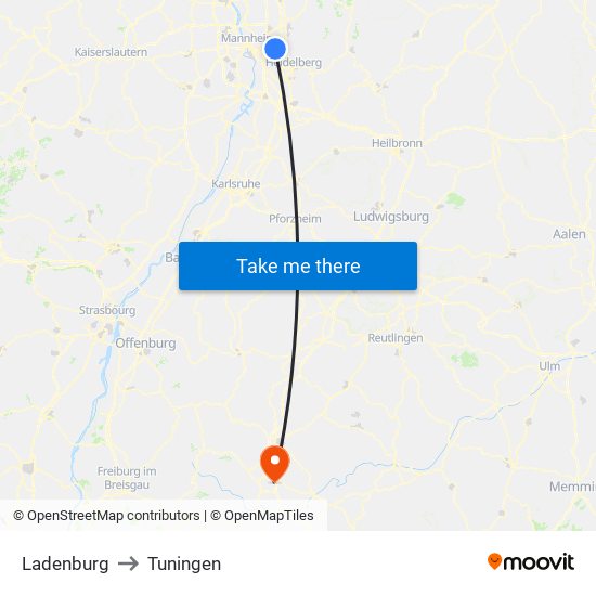Ladenburg to Tuningen map