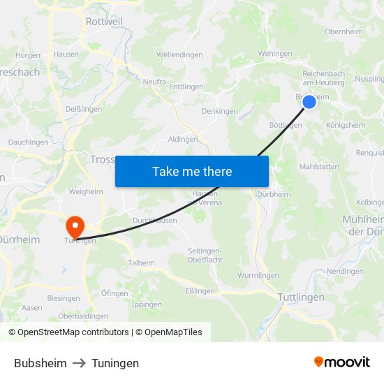 Bubsheim to Tuningen map
