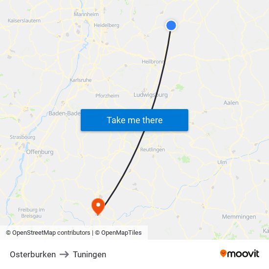 Osterburken to Tuningen map