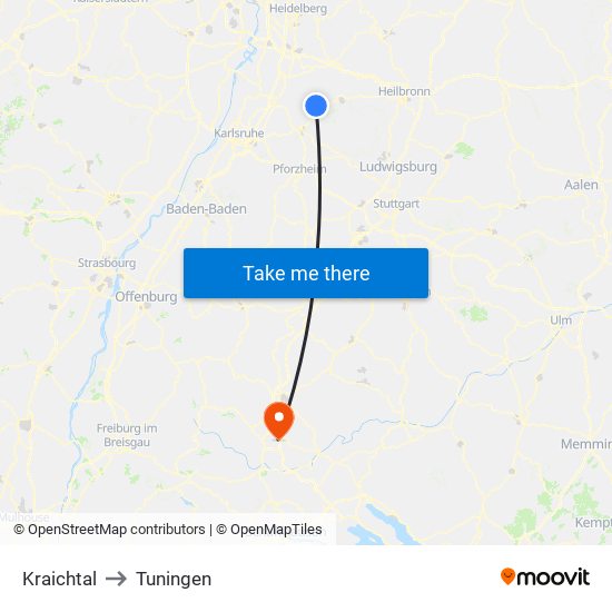 Kraichtal to Tuningen map