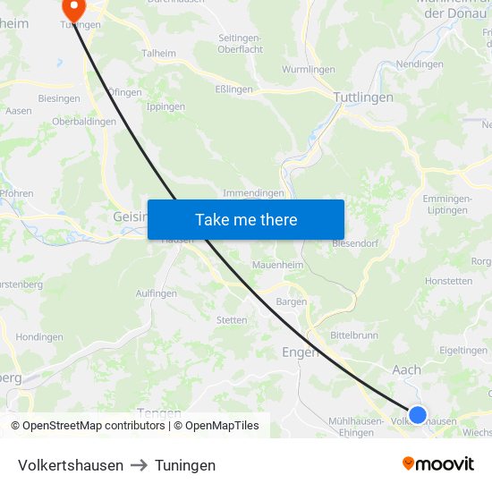 Volkertshausen to Tuningen map