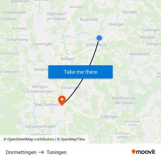 Dormettingen to Tuningen map