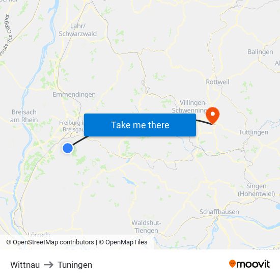 Wittnau to Tuningen map
