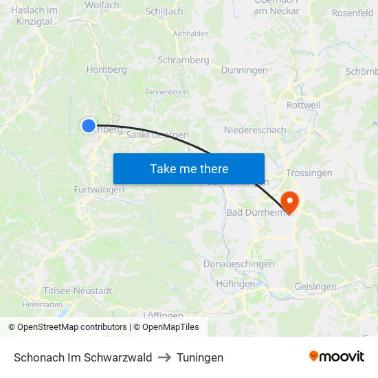 Schonach Im Schwarzwald to Tuningen map