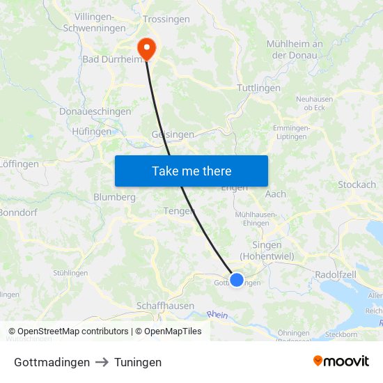 Gottmadingen to Tuningen map