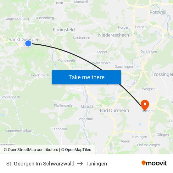 St. Georgen Im Schwarzwald to Tuningen map