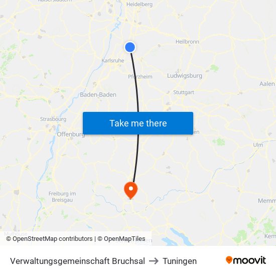 Verwaltungsgemeinschaft Bruchsal to Tuningen map