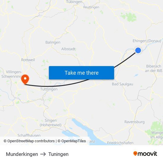 Munderkingen to Tuningen map