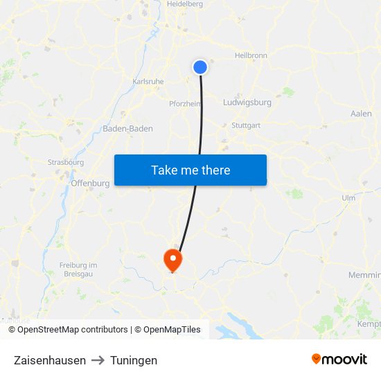 Zaisenhausen to Tuningen map