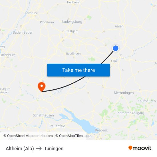 Altheim (Alb) to Tuningen map