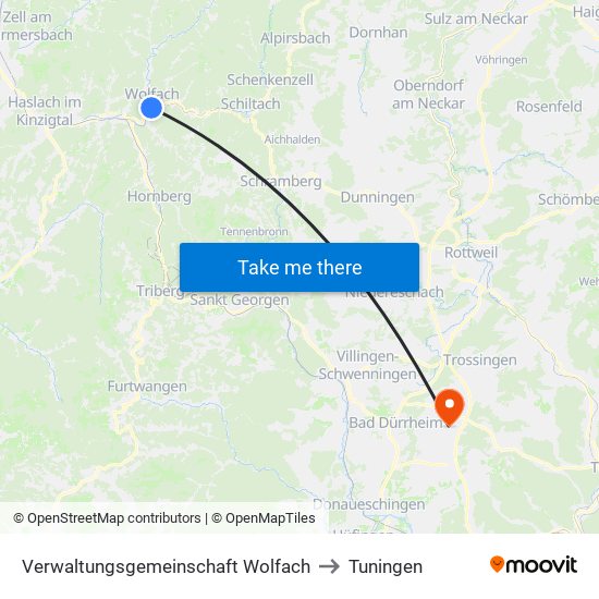 Verwaltungsgemeinschaft Wolfach to Tuningen map