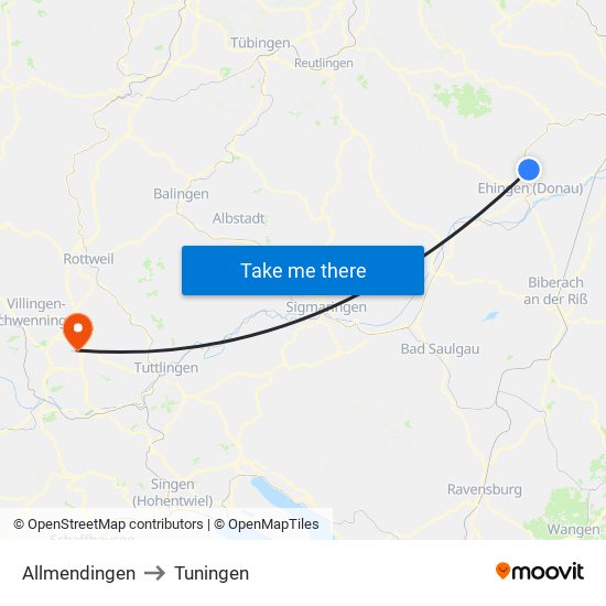 Allmendingen to Tuningen map