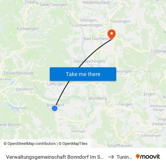 Verwaltungsgemeinschaft Bonndorf Im Schwarzwald to Tuningen map