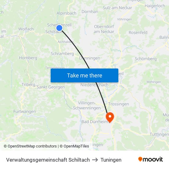 Verwaltungsgemeinschaft Schiltach to Tuningen map