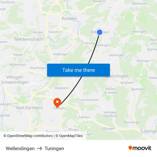 Wellendingen to Tuningen map