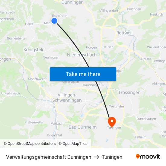 Verwaltungsgemeinschaft Dunningen to Tuningen map