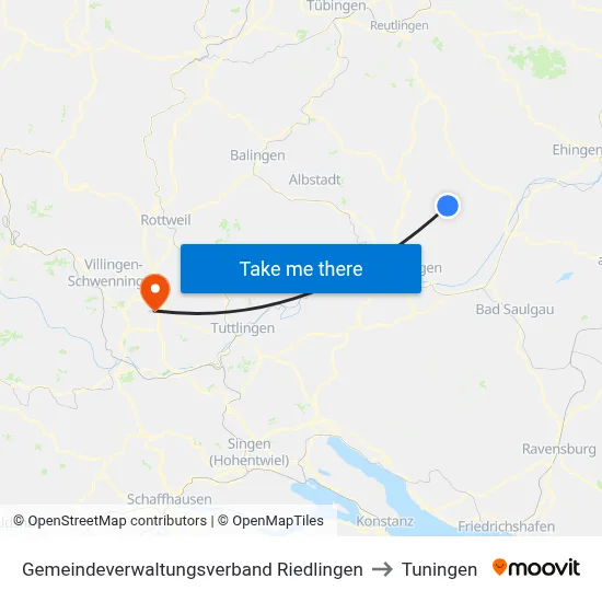 Gemeindeverwaltungsverband Riedlingen to Tuningen map