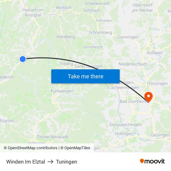 Winden Im Elztal to Tuningen map