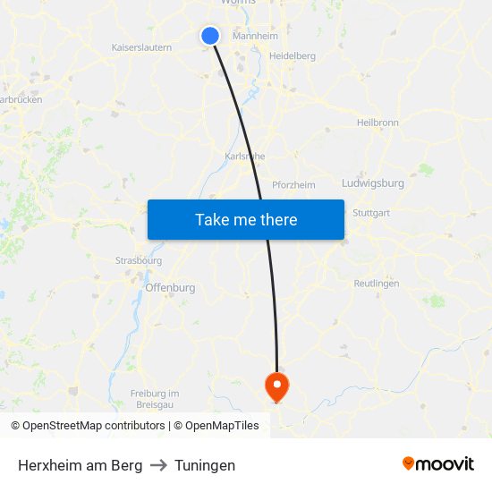 Herxheim am Berg to Tuningen map