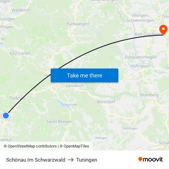 Schönau Im Schwarzwald to Tuningen map