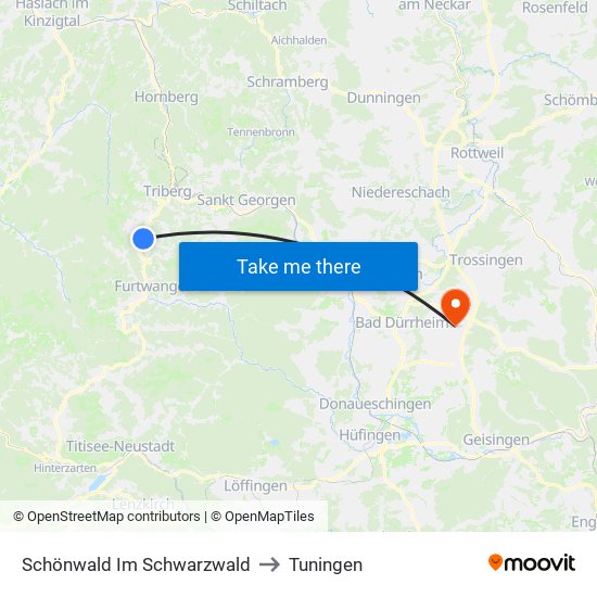 Schönwald Im Schwarzwald to Tuningen map