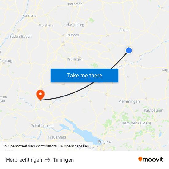 Herbrechtingen to Tuningen map