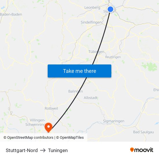 Stuttgart-Nord to Tuningen map