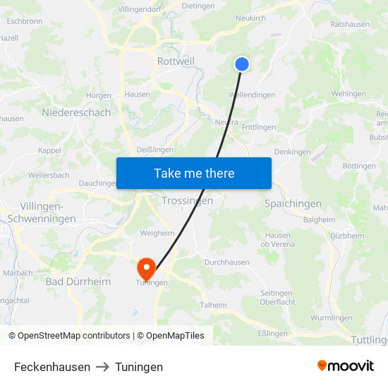 Feckenhausen to Tuningen map