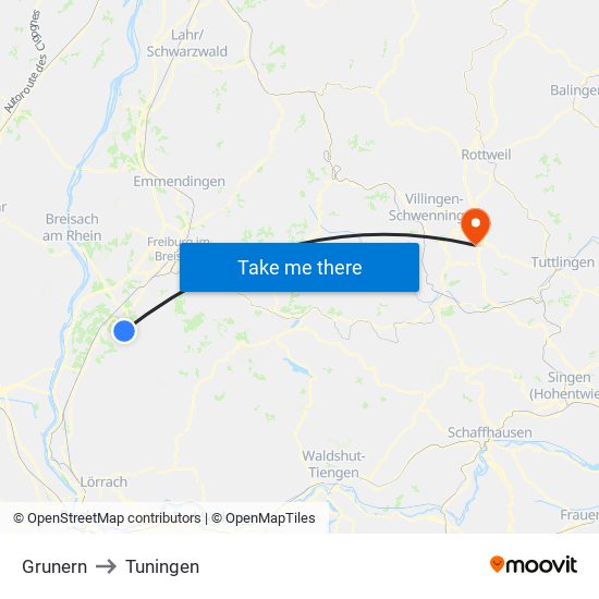 Grunern to Tuningen map